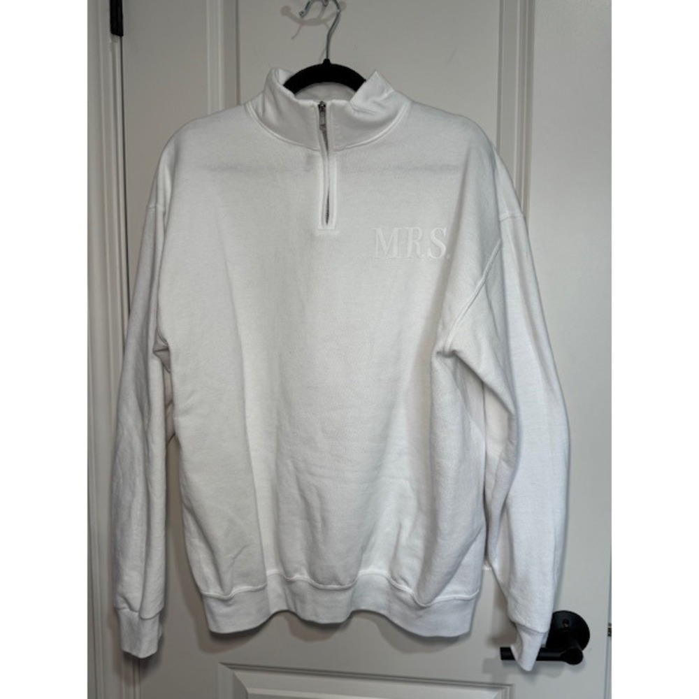 Jerzees NuBlend White Quarter‎ Zip Sweatshirt Mrs Bridal Pullover L